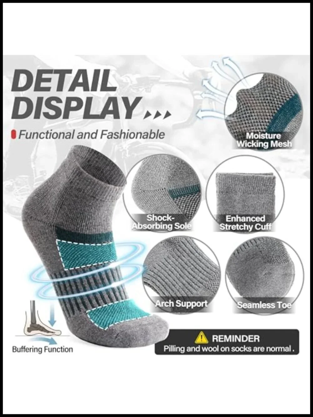 Merino Wool Ankle Socks 6-Pack Moisture Wicking Cushioned Hiking Running